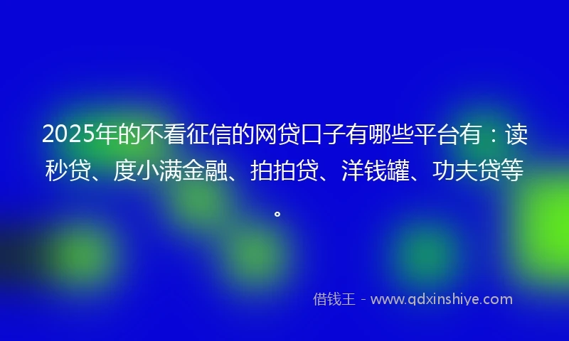 2025年的不看征信的网贷口子有哪些平台有：读秒贷、度小满金融、拍拍贷、洋钱罐、功夫贷等。