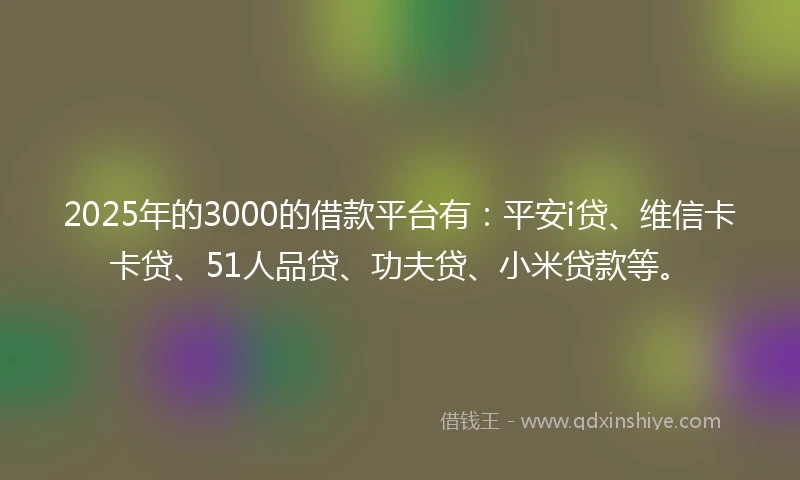 2025年的3000的借款平台有：平安i贷、维信卡卡贷、51人品贷、功夫贷、小米贷款等。