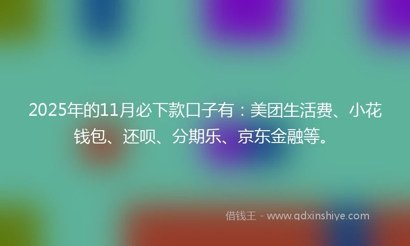 2025年的11月必下款口子有：美团生活费、小花钱包、还呗、分期乐、京东金融等。