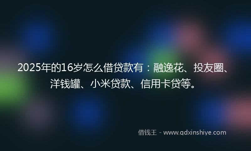 2025年的16岁怎么借贷款有：融逸花、投友圈、洋钱罐、小米贷款、信用卡贷等。