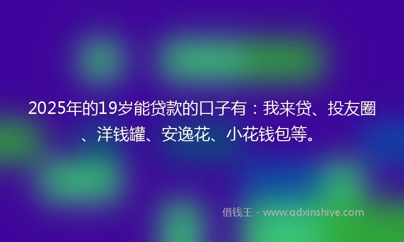 2025年的19岁能贷款的口子有：我来贷、投友圈、洋钱罐、安逸花、小花钱包等。