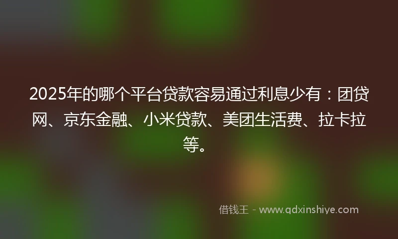 2025年的哪个平台贷款容易通过利息少有：团贷网、京东金融、小米贷款、美团生活费、拉卡拉等。