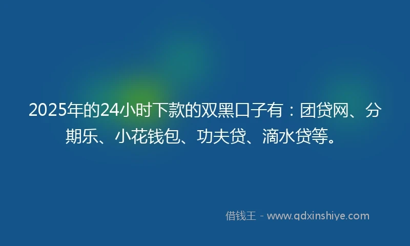 2025年的24小时下款的双黑口子有：团贷网、分期乐、小花钱包、功夫贷、滴水贷等。