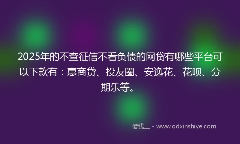 2025年的不查征信不看负债的网贷有哪些平台可以下款有：惠商贷、投友圈、安逸花、花呗、分期乐等。
