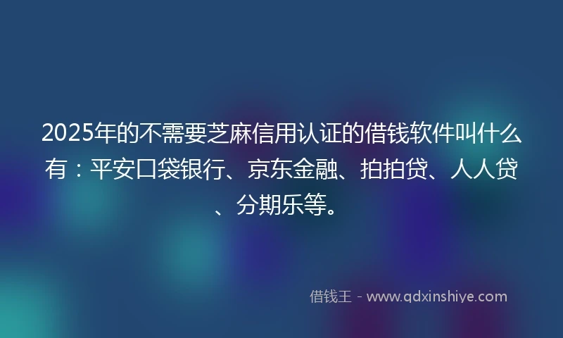 2025年的不需要芝麻信用认证的借钱软件叫什么有：平安口袋银行、京东金融、拍拍贷、人人贷、分期乐等。