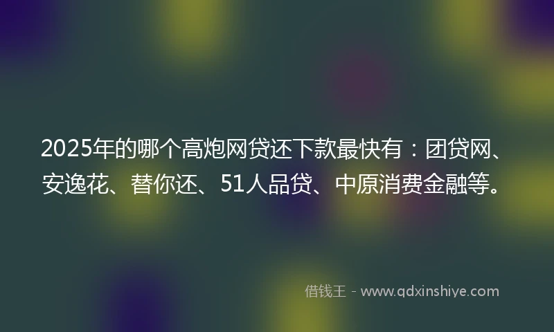 2025年的哪个高炮网贷还下款最快有：团贷网、安逸花、替你还、51人品贷、中原消费金融等。