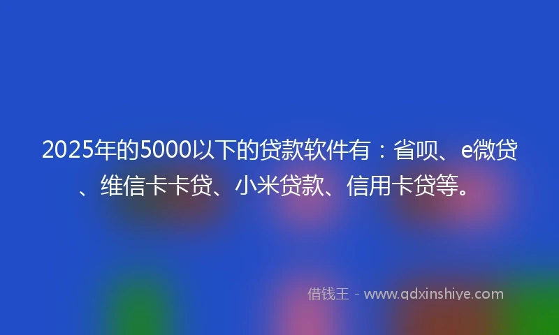 2025年的5000以下的贷款软件有：省呗、e微贷、维信卡卡贷、小米贷款、信用卡贷等。