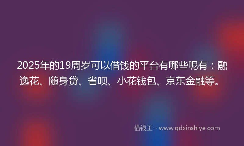 2025年的19周岁可以借钱的平台有哪些呢有：融逸花、随身贷、省呗、小花钱包、京东金融等。