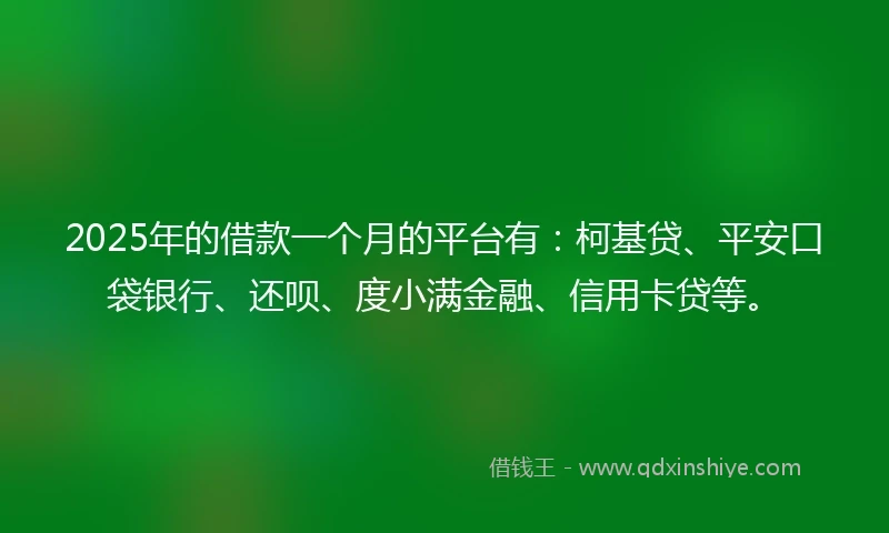 2025年的借款一个月的平台有：柯基贷、平安口袋银行、还呗、度小满金融、信用卡贷等。