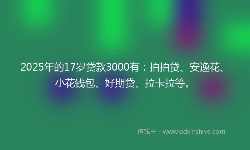 2025年的17岁贷款3000有：拍拍贷、安逸花、小花钱包、好期贷、拉卡拉等。