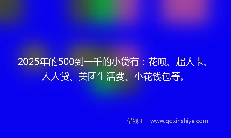 2025年的500到一千的小贷有：花呗、超人卡、人人贷、美团生活费、小花钱包等。