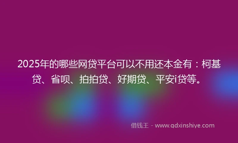 2025年的哪些网贷平台可以不用还本金有：柯基贷、省呗、拍拍贷、好期贷、平安i贷等。