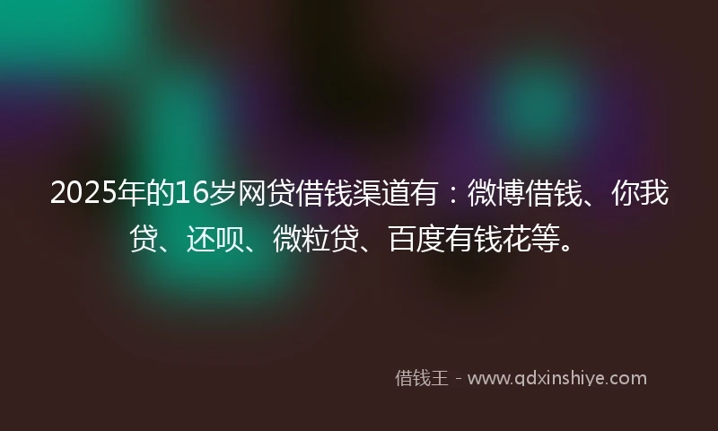 2025年的16岁网贷借钱渠道有：微博借钱、你我贷、还呗、微粒贷、百度有钱花等。