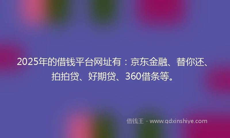 2025年的借钱平台网址有：京东金融、替你还、拍拍贷、好期贷、360借条等。