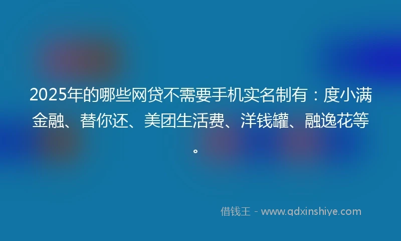 2025年的哪些网贷不需要手机实名制有：度小满金融、替你还、美团生活费、洋钱罐、融逸花等。
