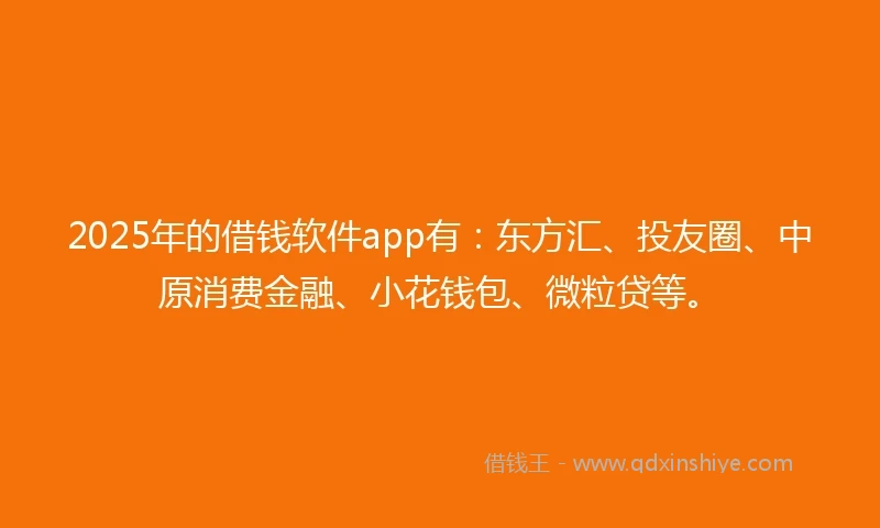2025年的借钱软件app有：东方汇、投友圈、中原消费金融、小花钱包、微粒贷等。