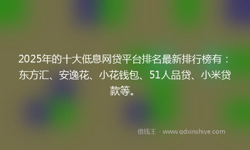 2025年的十大低息网贷平台排名最新排行榜有：东方汇、安逸花、小花钱包、51人品贷、小米贷款等。