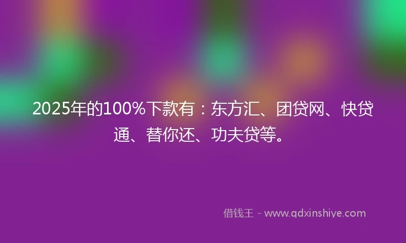 2025年的100%下款有：东方汇、团贷网、快贷通、替你还、功夫贷等。