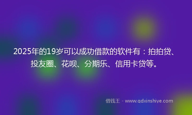 2025年的19岁可以成功借款的软件有：拍拍贷、投友圈、花呗、分期乐、信用卡贷等。