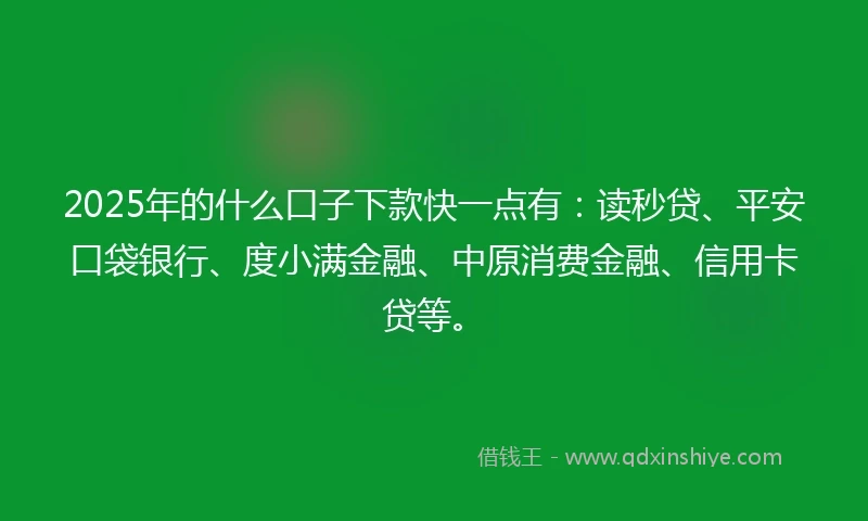 2025年的什么口子下款快一点有：读秒贷、平安口袋银行、度小满金融、中原消费金融、信用卡贷等。
