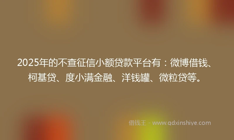 2025年的不查征信小额贷款平台有：微博借钱、柯基贷、度小满金融、洋钱罐、微粒贷等。