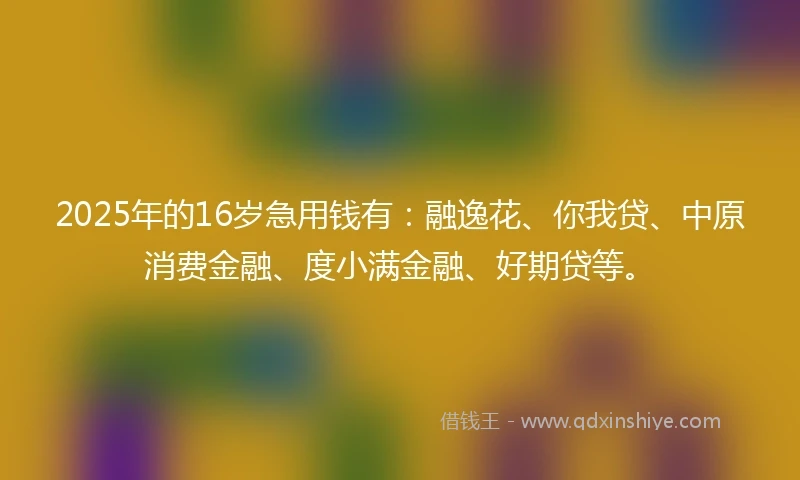 2025年的16岁急用钱有：融逸花、你我贷、中原消费金融、度小满金融、好期贷等。