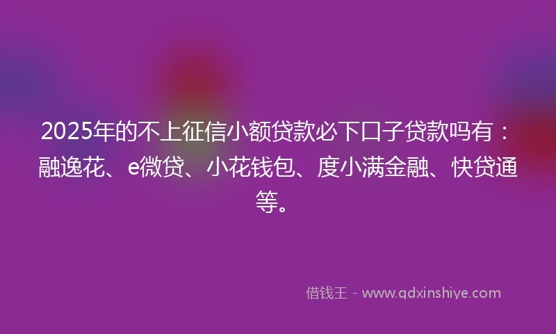 2025年的不上征信小额贷款必下口子贷款吗有：融逸花、e微贷、小花钱包、度小满金融、快贷通等。