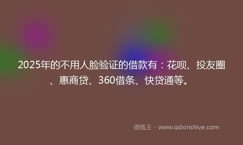 2025年的不用人脸验证的借款有：花呗、投友圈、惠商贷、360借条、快贷通等。