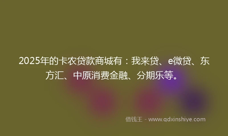 2025年的卡农贷款商城有：我来贷、e微贷、东方汇、中原消费金融、分期乐等。