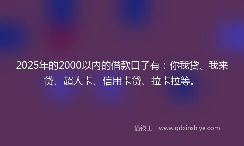 2025年的2000以内的借款口子有：你我贷、我来贷、超人卡、信用卡贷、拉卡拉等。