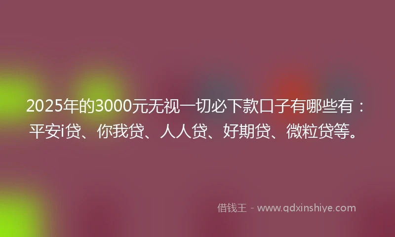 2025年的3000元无视一切必下款口子有哪些有：平安i贷、你我贷、人人贷、好期贷、微粒贷等。