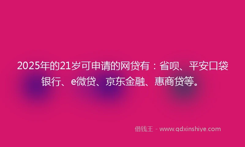 2025年的21岁可申请的网贷有：省呗、平安口袋银行、e微贷、京东金融、惠商贷等。