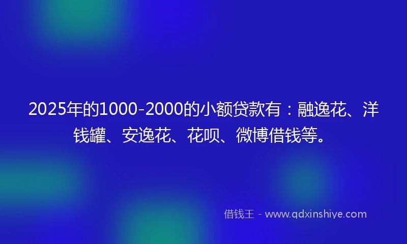 2025年的1000-2000的小额贷款有：融逸花、洋钱罐、安逸花、花呗、微博借钱等。