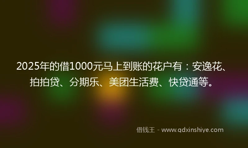 2025年的借1000元马上到账的花户有：安逸花、拍拍贷、分期乐、美团生活费、快贷通等。