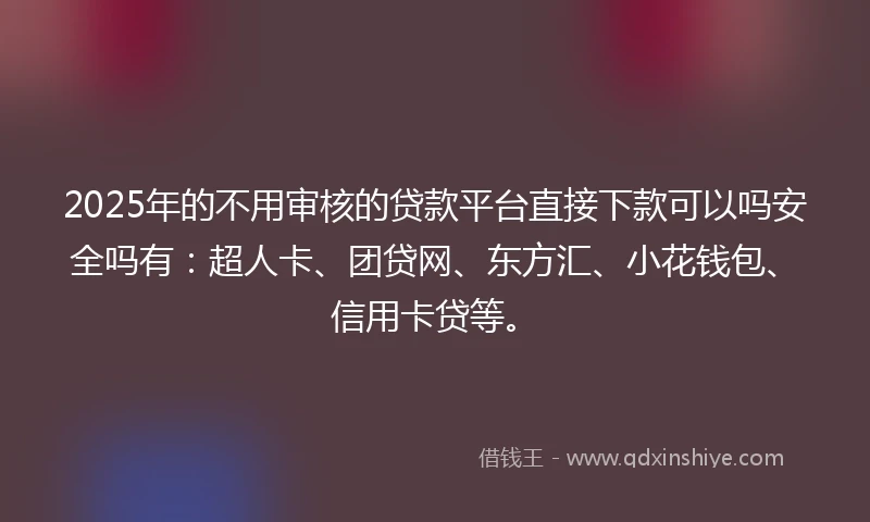 2025年的不用审核的贷款平台直接下款可以吗安全吗有：超人卡、团贷网、东方汇、小花钱包、信用卡贷等。
