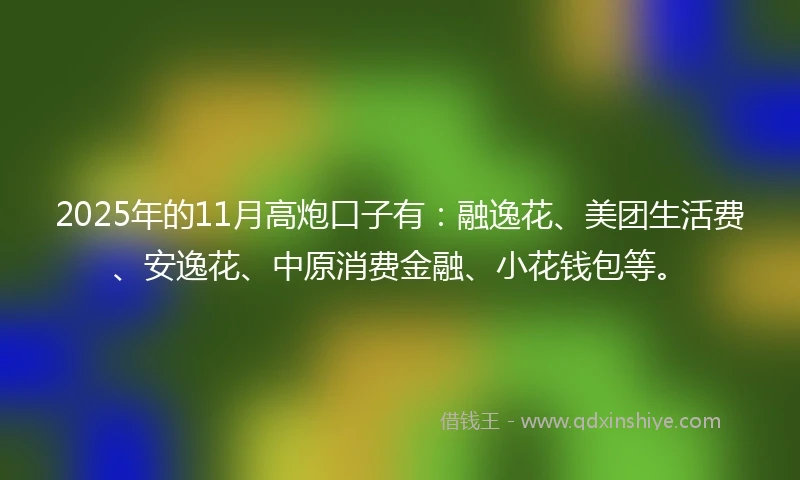 2025年的11月高炮口子有：融逸花、美团生活费、安逸花、中原消费金融、小花钱包等。
