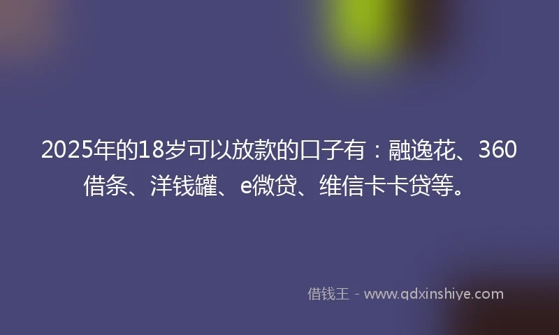 2025年的18岁可以放款的口子有：融逸花、360借条、洋钱罐、e微贷、维信卡卡贷等。