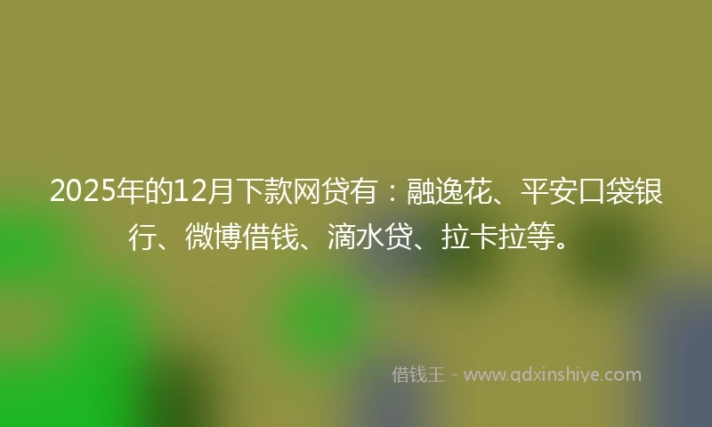 2025年的12月下款网贷有：融逸花、平安口袋银行、微博借钱、滴水贷、拉卡拉等。