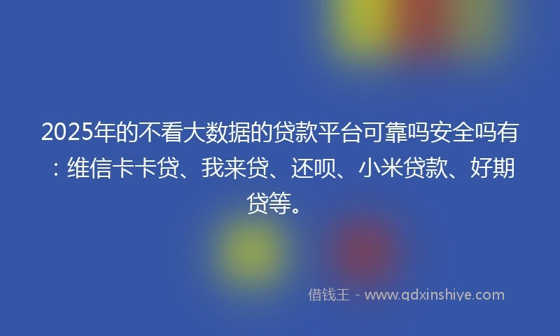 2025年的不看大数据的贷款平台可靠吗安全吗有：维信卡卡贷、我来贷、还呗、小米贷款、好期贷等。