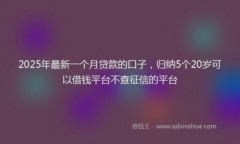 2025年最新一个月贷款的口子，归纳5个20岁可以借钱平台不查征信的平台