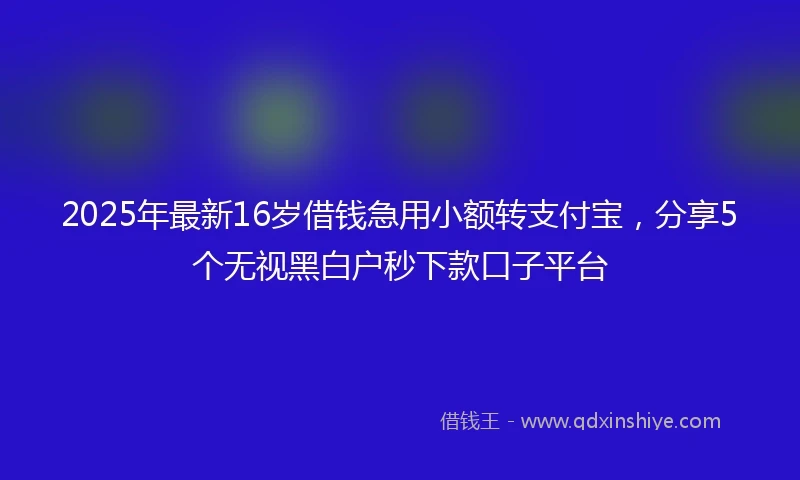 2025年最新16岁借钱急用小额转支付宝，分享5个无视黑白户秒下款口子平台