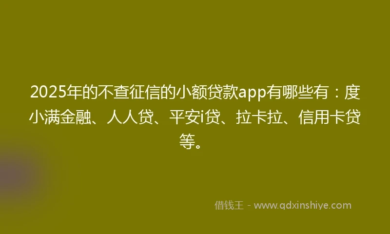 2025年的不查征信的小额贷款app有哪些有：度小满金融、人人贷、平安i贷、拉卡拉、信用卡贷等。