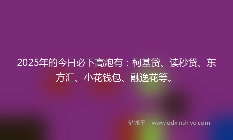 2025年的今日必下高炮有：柯基贷、读秒贷、东方汇、小花钱包、融逸花等。