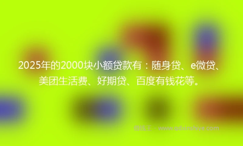 2025年的2000块小额贷款有：随身贷、e微贷、美团生活费、好期贷、百度有钱花等。