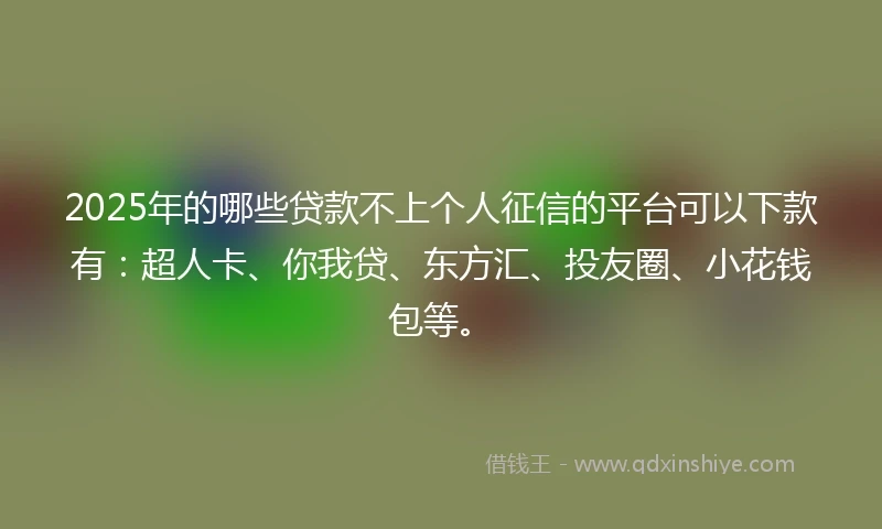 2025年的哪些贷款不上个人征信的平台可以下款有：超人卡、你我贷、东方汇、投友圈、小花钱包等。