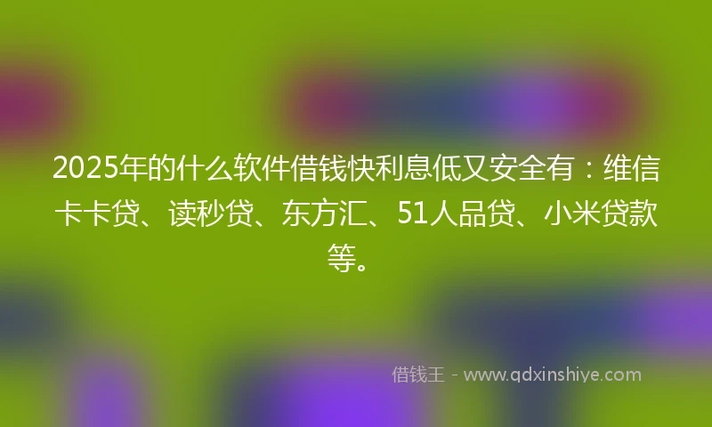 2025年的什么软件借钱快利息低又安全有：维信卡卡贷、读秒贷、东方汇、51人品贷、小米贷款等。