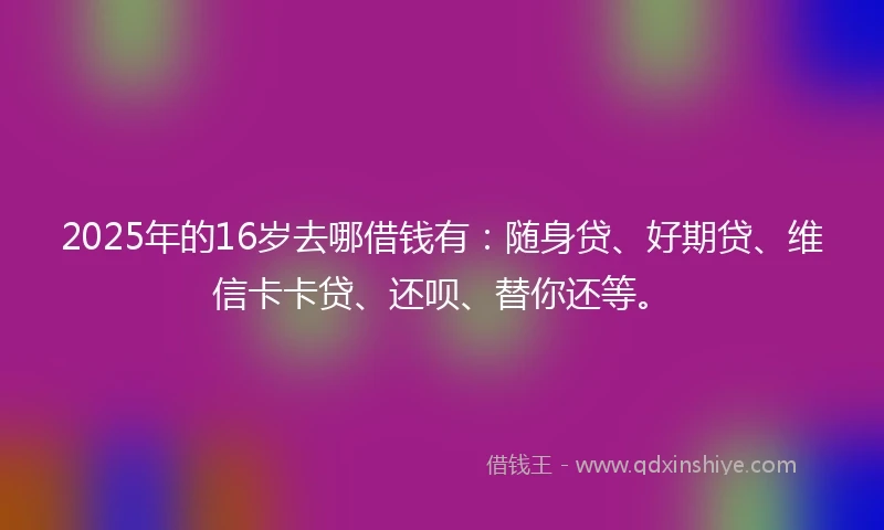 2025年的16岁去哪借钱有：随身贷、好期贷、维信卡卡贷、还呗、替你还等。