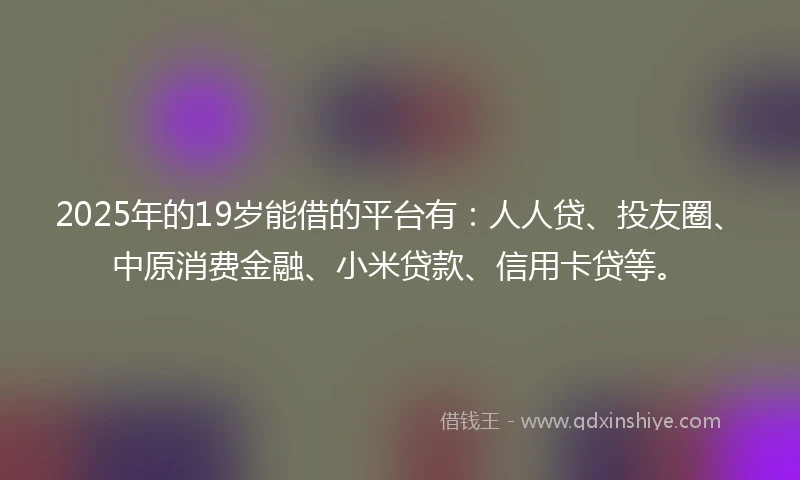 2025年的19岁能借的平台有：人人贷、投友圈、中原消费金融、小米贷款、信用卡贷等。