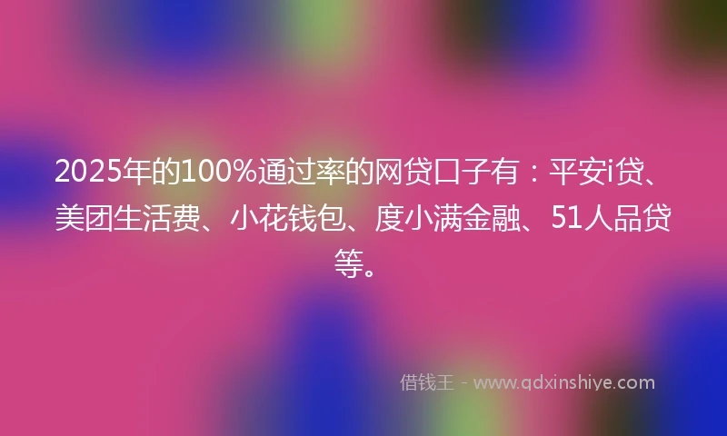 2025年的100%通过率的网贷口子有：平安i贷、美团生活费、小花钱包、度小满金融、51人品贷等。