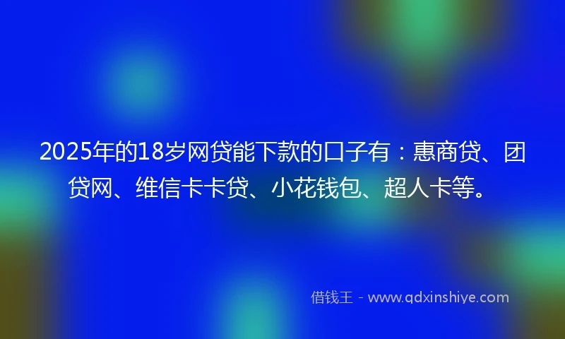 2025年的18岁网贷能下款的口子有：惠商贷、团贷网、维信卡卡贷、小花钱包、超人卡等。